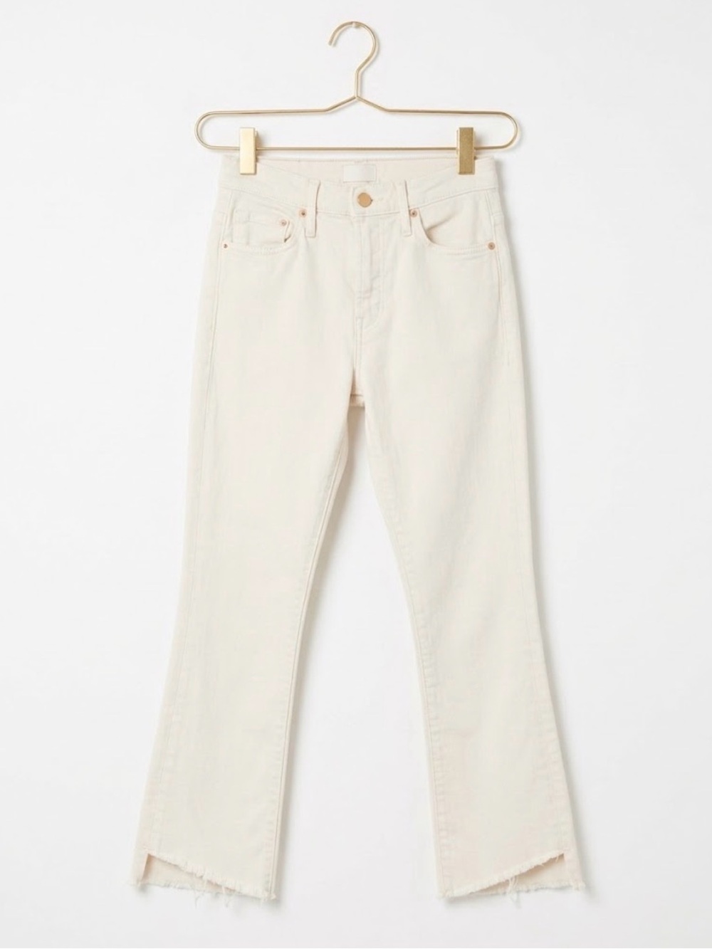MOTHER The Insider Crop Step Fray High Rise Jeans in Cream Puffs - 25